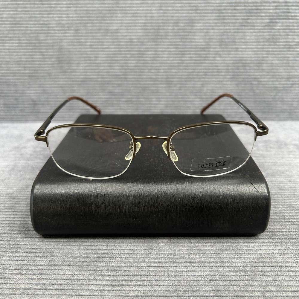 Ue it K-021 MBRN Brown Semi Rimless Rectangular Y2k Eyeglasses Frames 54-17-140